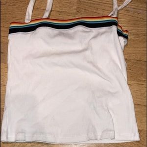 white crop top with rainbow trim